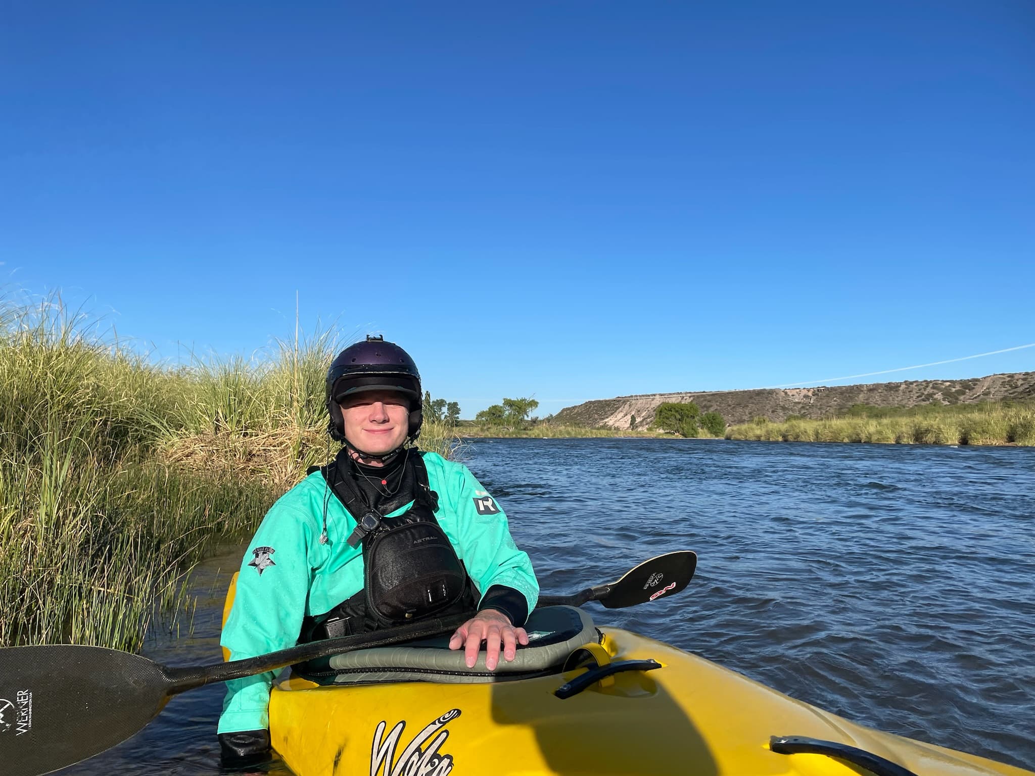 Wilson kayaking on the Rio Diamante, Argentina